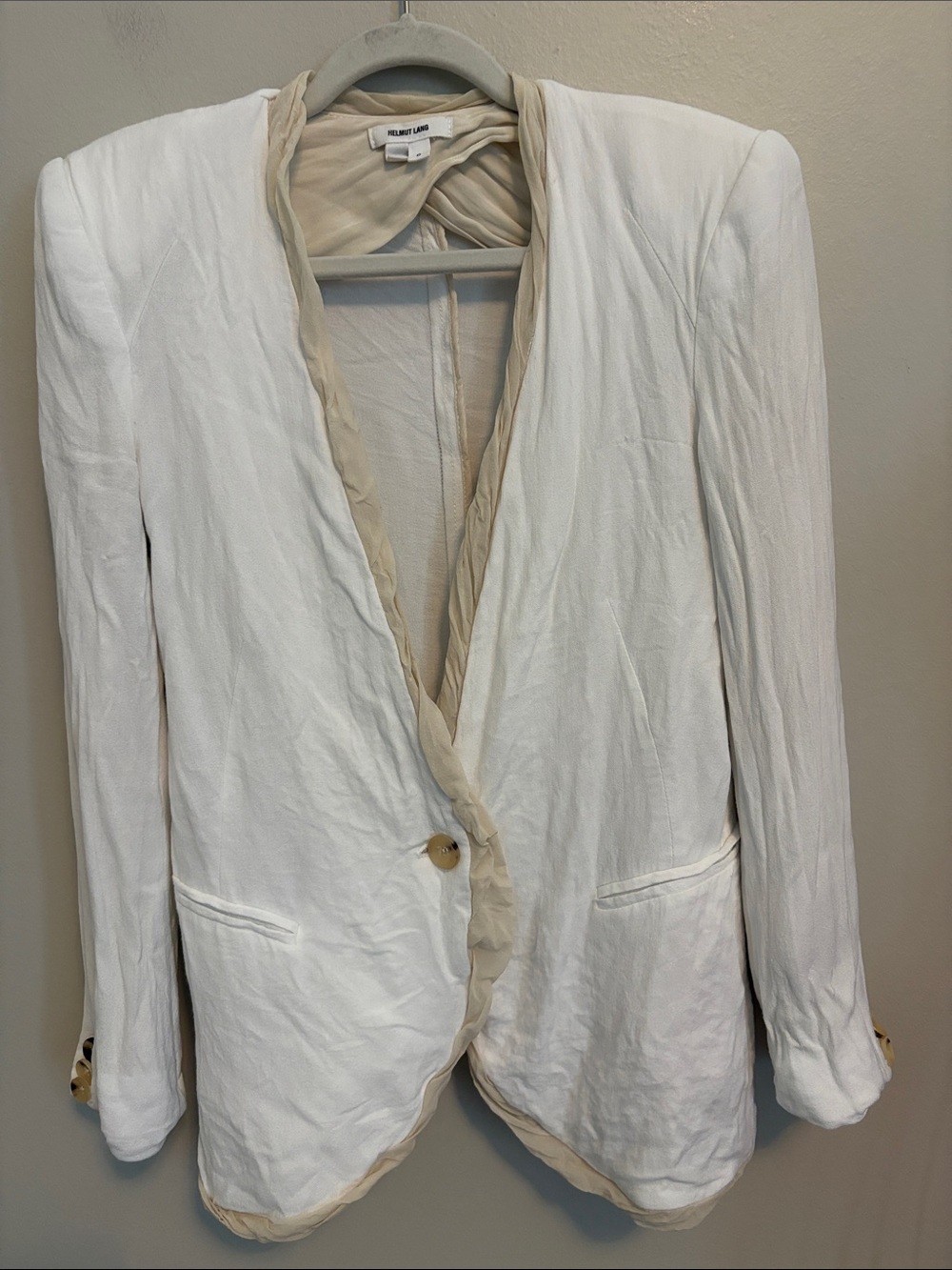 Helmut Lang Ivory Blazer with Silk Tan Trim